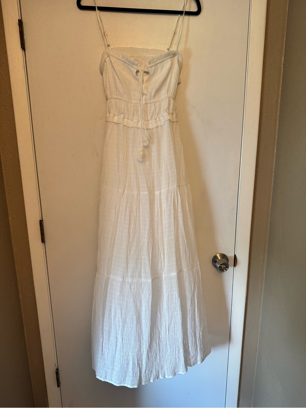 Cider White Maxi Dress with Smocked Bodice and Tassel Tie